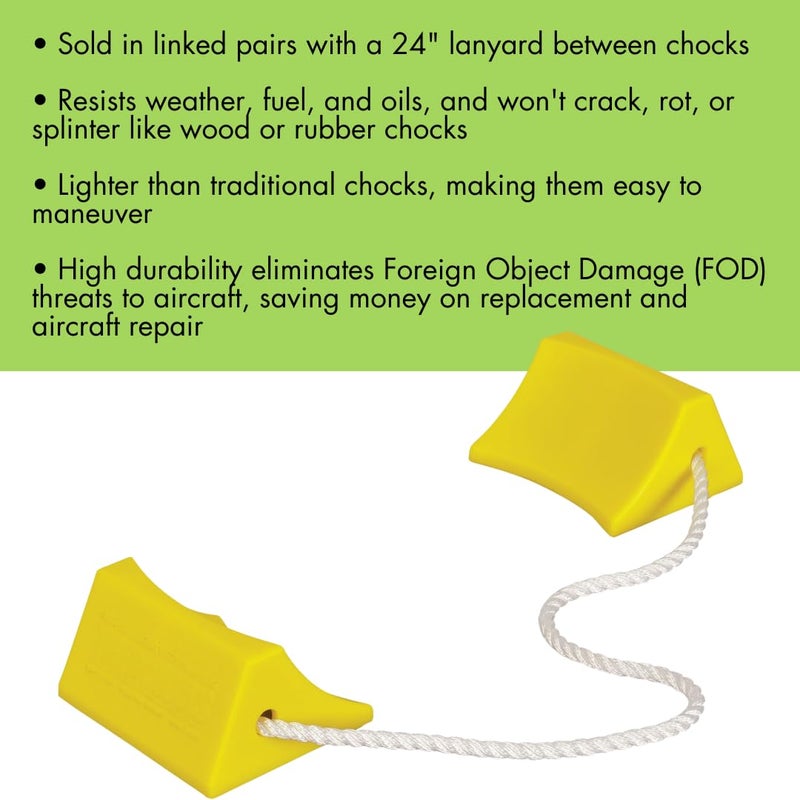 Checkers 5.5" Airplane Chocks, Aviation Wheel Chocks for Small Aircraft, Roped Pair Tire Chock, Durable Lightweight Urethane, Yellow, AC201 - Image 3